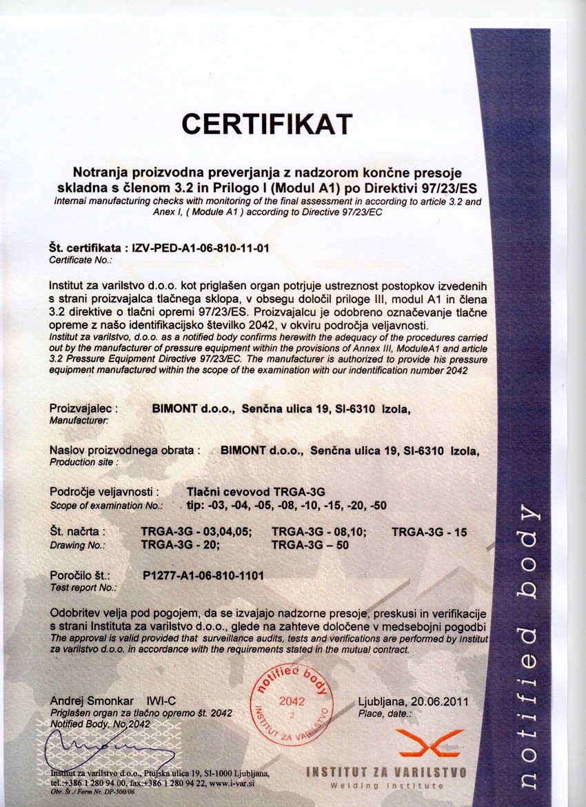 homogenizer dispersant TRGA certificate permission to use